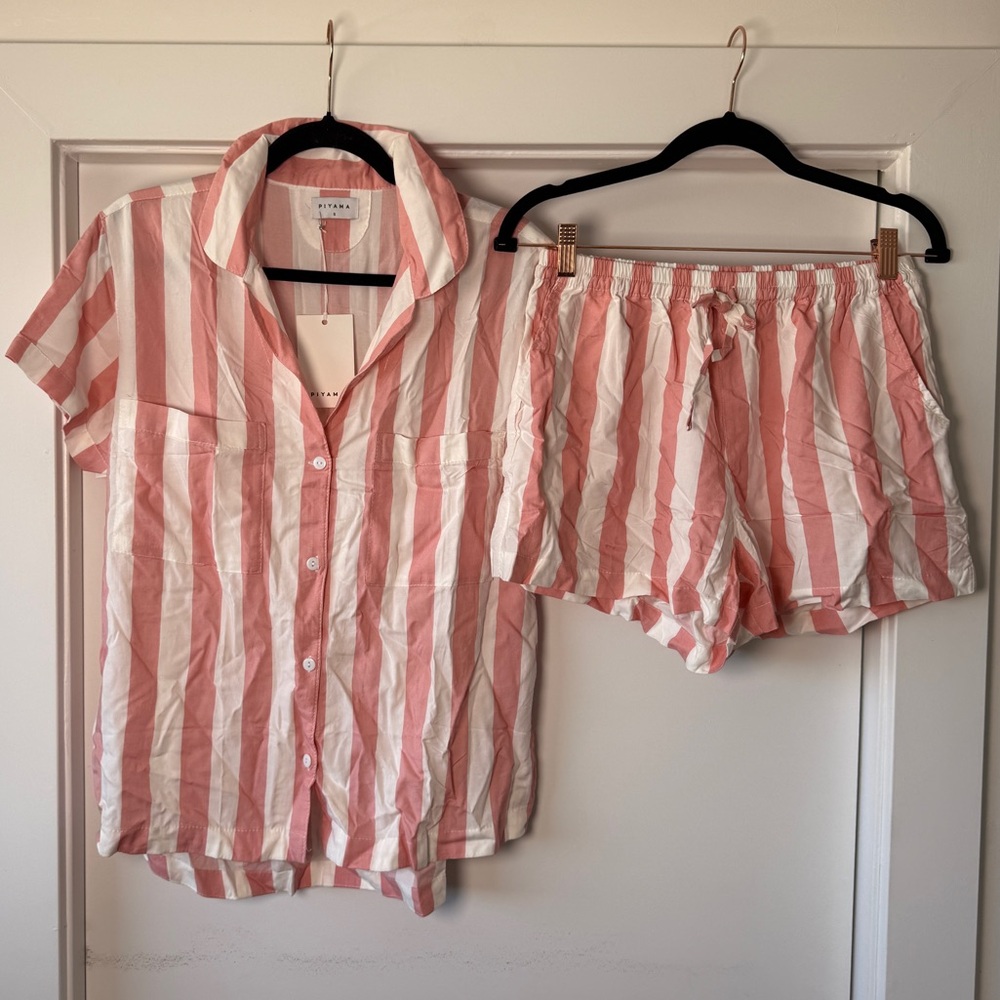 NWT Piyama Striped Pink and White Pajama Set